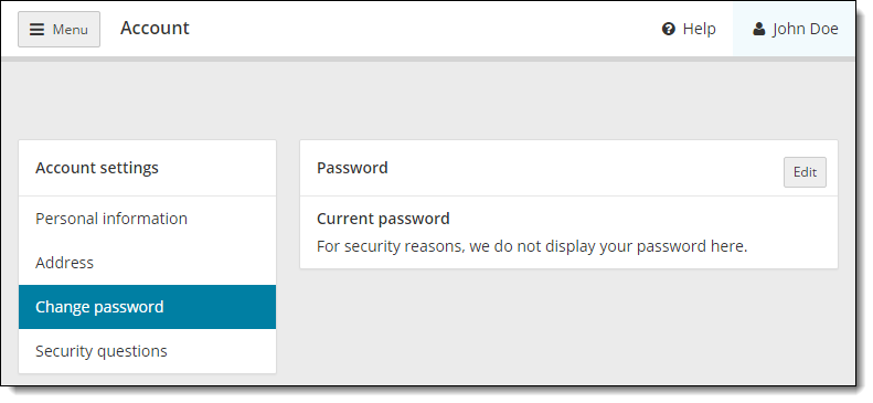 Account settings page, current password.
